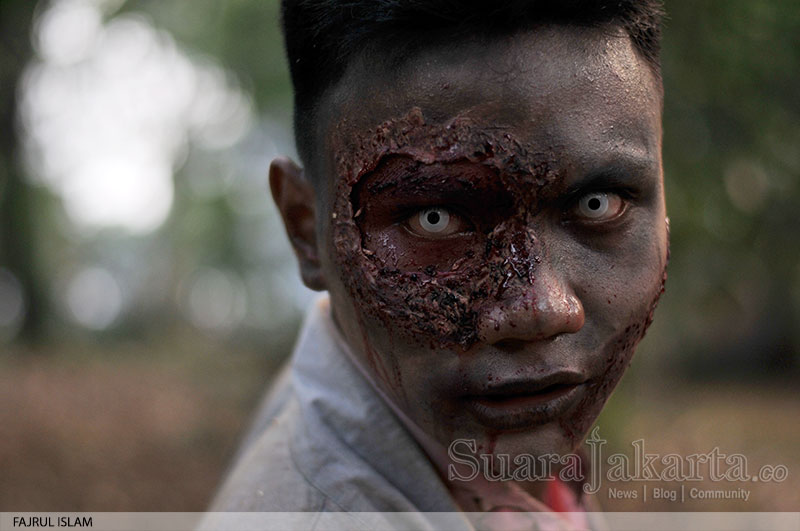 Karakter zombie menyeramkan di Festival Halloween Jakarta. (Foto: Fajrul Islam/SuaraJakarta)