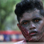 Karakter zombie menyeramkan di Festival Halloween Jakarta. (Foto: Fajrul Islam/SuaraJakarta)