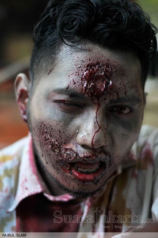 Karakter zombie menyeramkan di Festival Halloween Jakarta. (Foto: Fajrul Islam/SuaraJakarta)